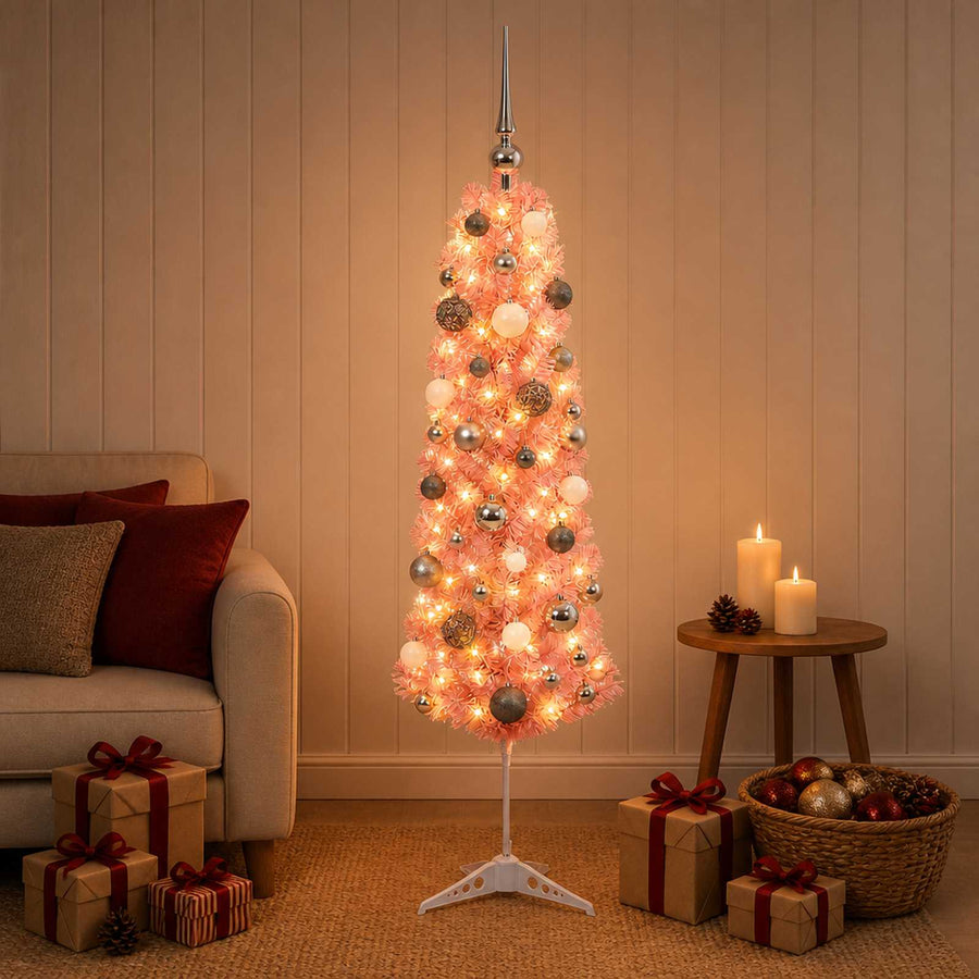 Artificial Slim Christmas Tree with Baubles 150 cm 150 LEDs