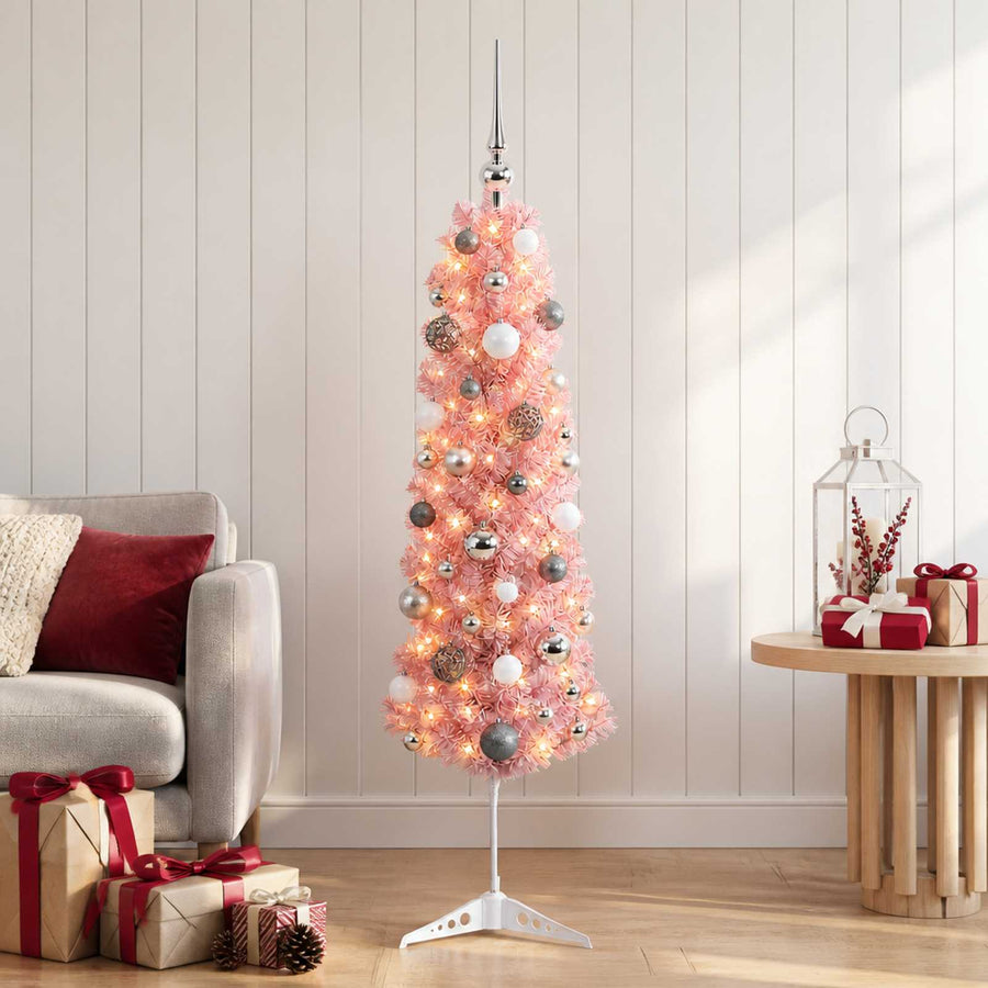 Artificial Slim Christmas Tree with Baubles 120 cm 150 LEDs