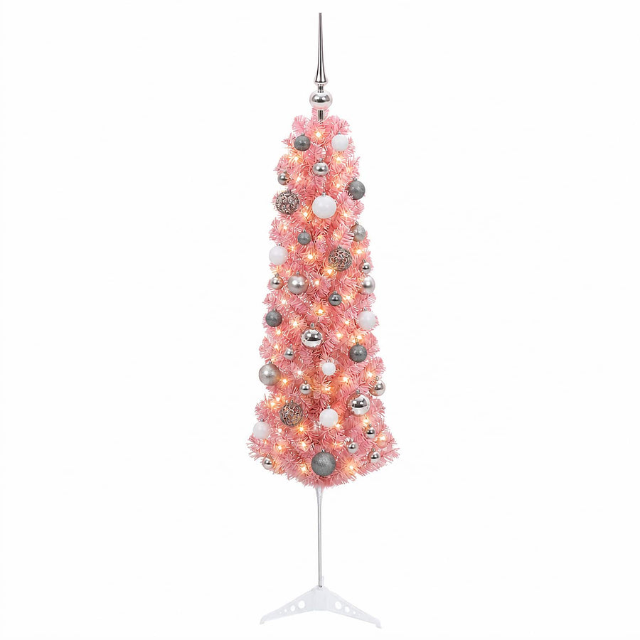 Artificial Slim Christmas Tree with Baubles 120 cm 150 LEDs