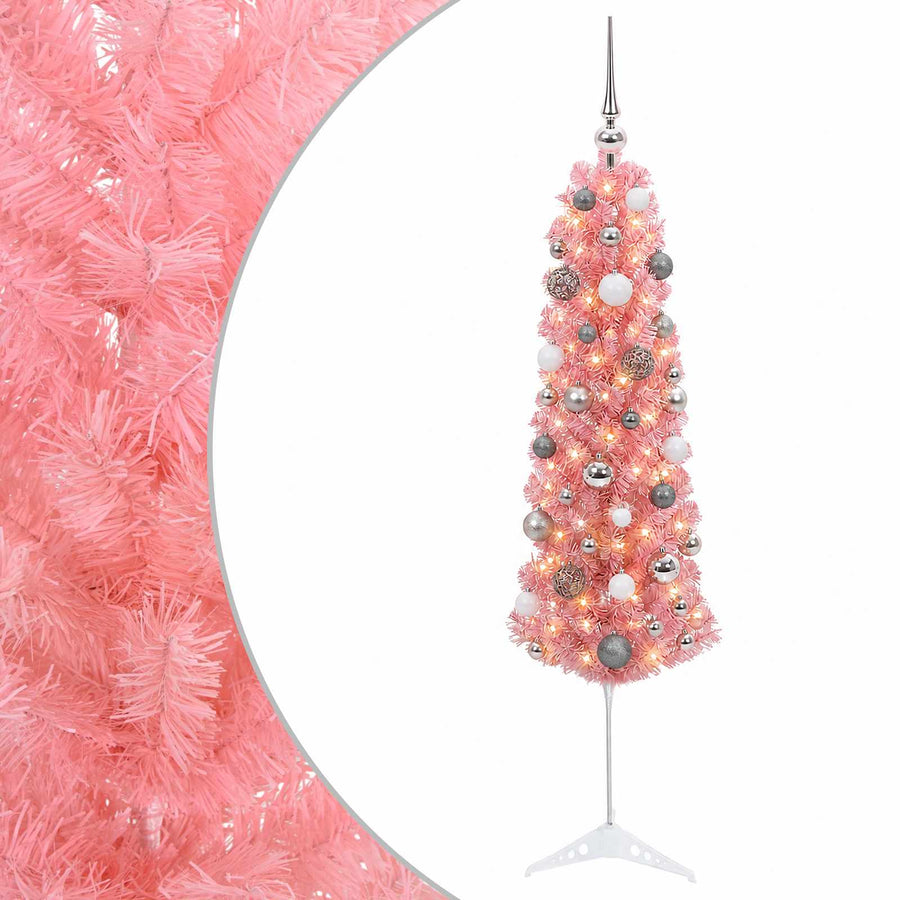 Artificial Slim Christmas Tree with Baubles 150 cm 150 LEDs