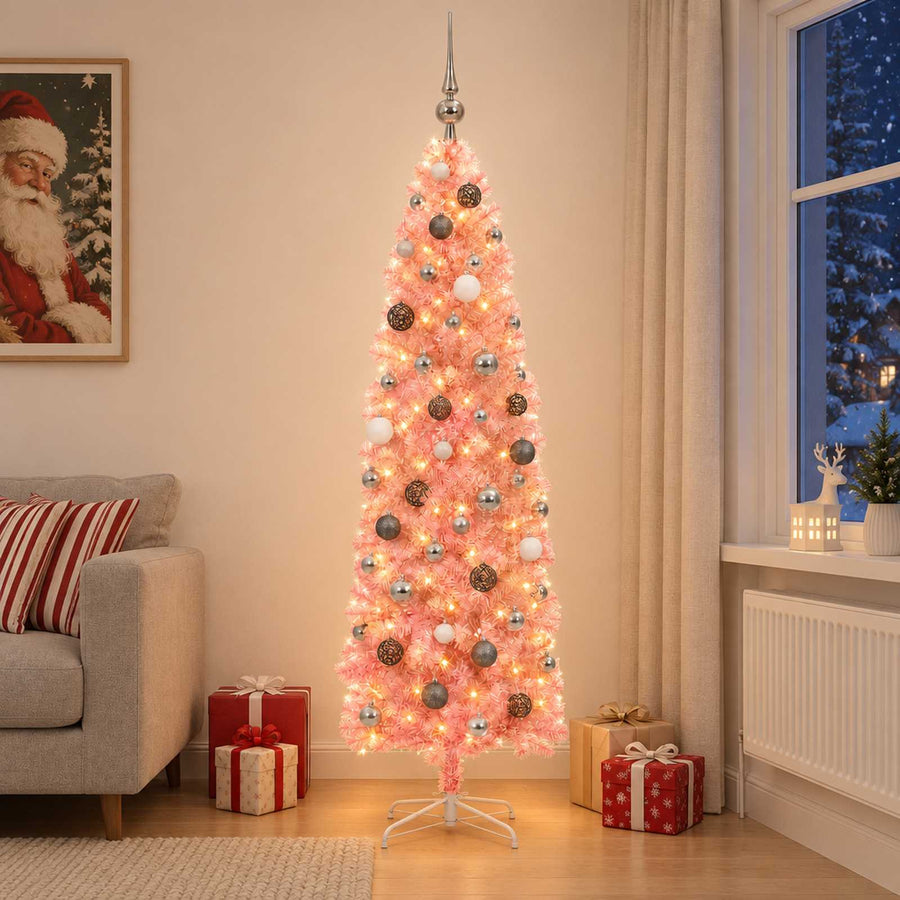 Artificial Slim Christmas Tree with Bauble 180 cm 300 LEDs