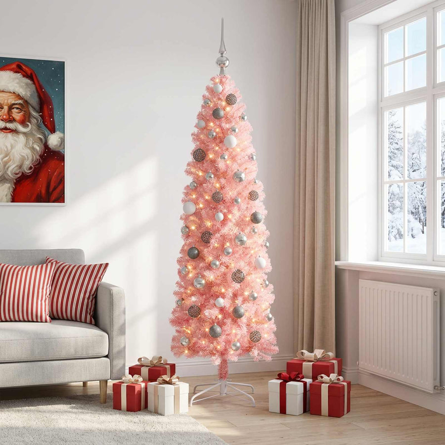 Artificial Slim Christmas Tree with Bauble 240 cm 300 LEDs