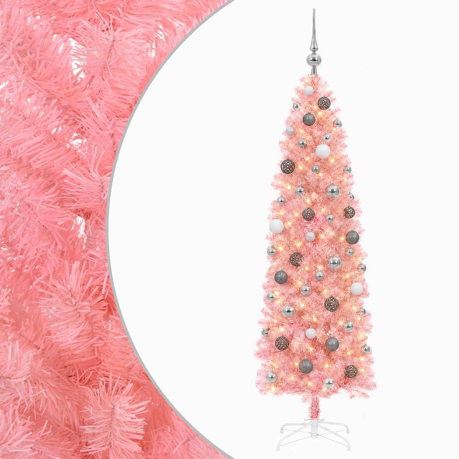 Artificial Slim Christmas Tree with Bauble 210 cm 300 LEDs
