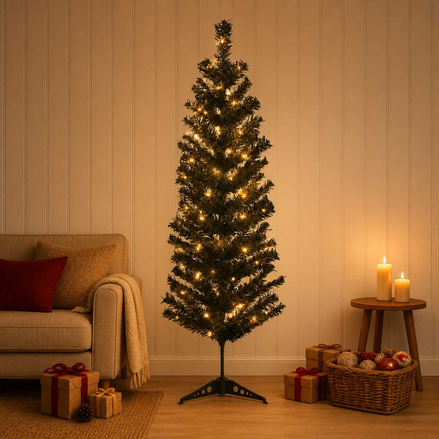 Artificial Slim Christmas Tree 150 cm 150 LEDs Warm White