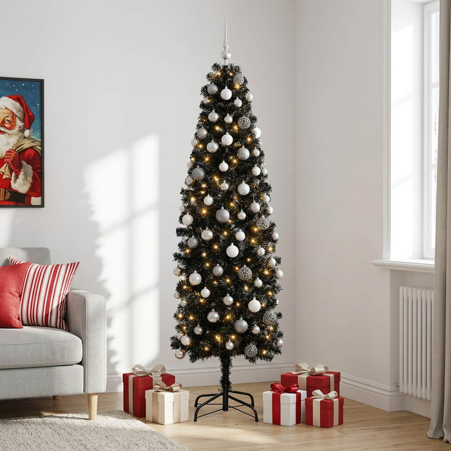 Artificial Slim Christmas Tree with Bauble 210 cm 300 LEDs