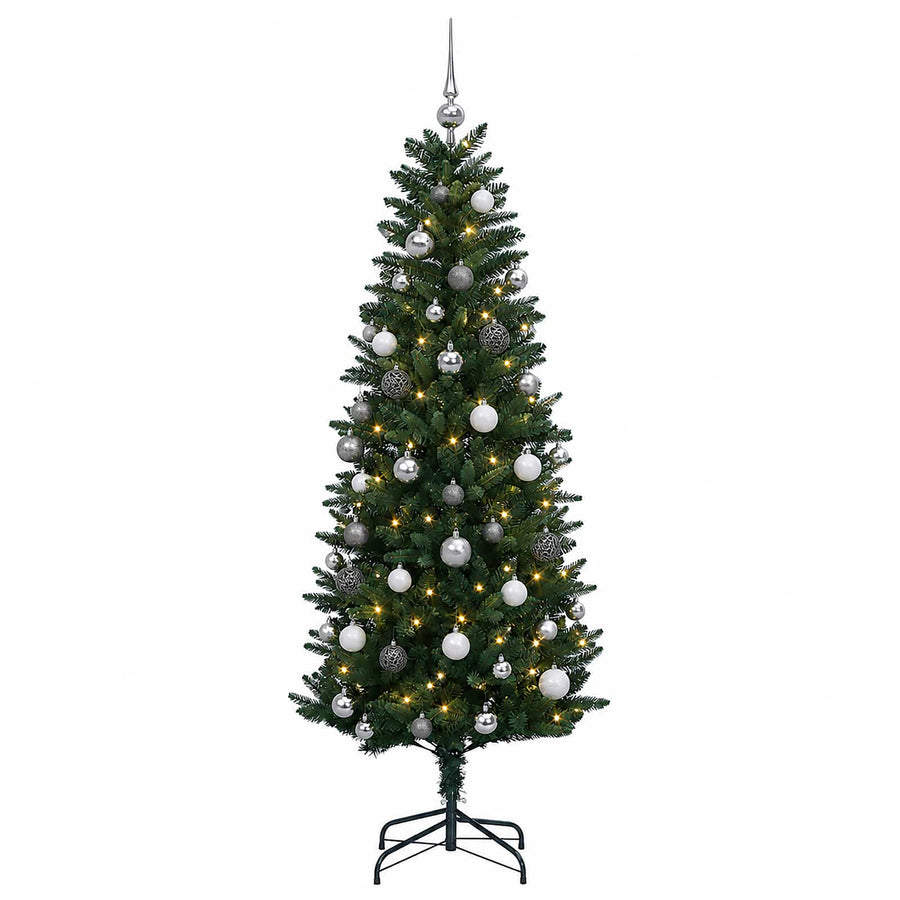 Artificial Hinged Christmas Tree with Baubles 150 cm 150 LEDs