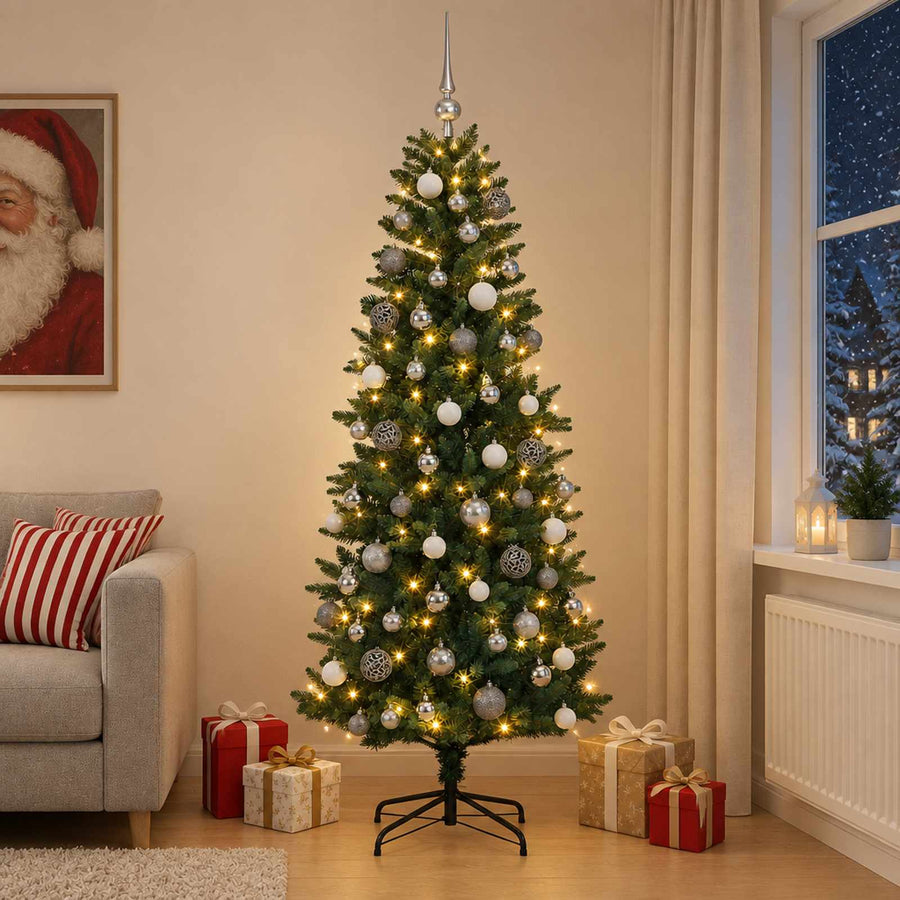 Artificial Hinged Christmas Tree with Baubles 180 cm 300 LEDs