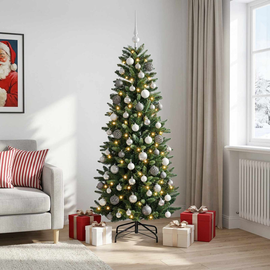 Artificial Hinged Christmas Tree with Baubles 180 cm 300 LEDs