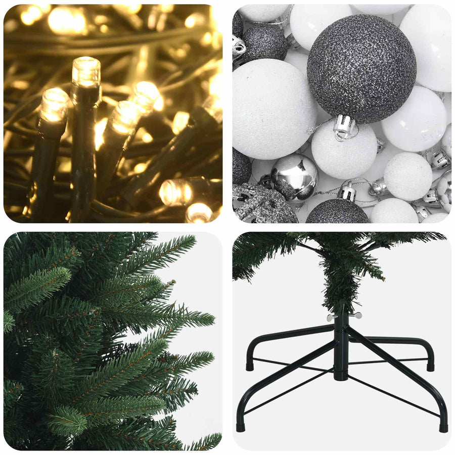 Artificial Hinged Christmas Tree with Baubles 180 cm 300 LEDs