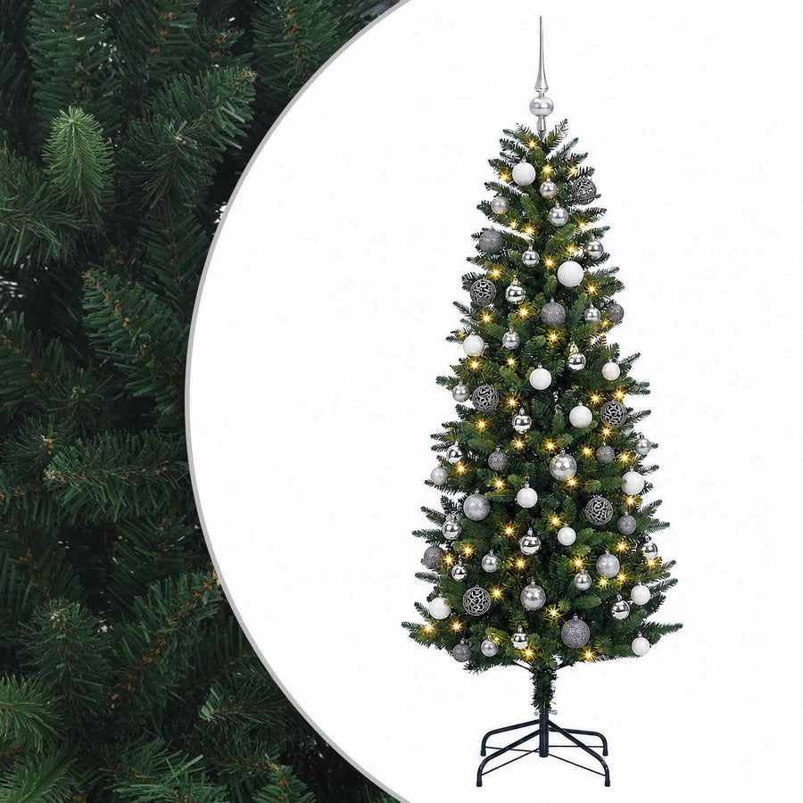 Artificial Hinged Christmas Tree with Baubles 180 cm 300 LEDs