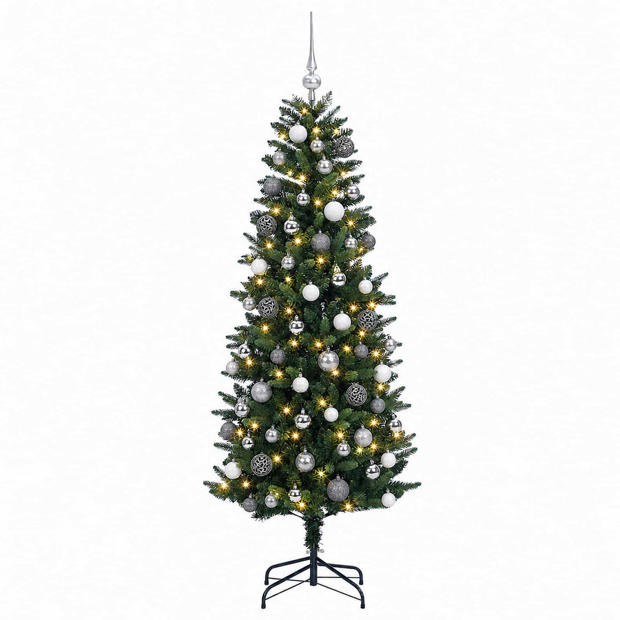 Artificial Hinged Christmas Tree with Baubles 180 cm 300 LEDs