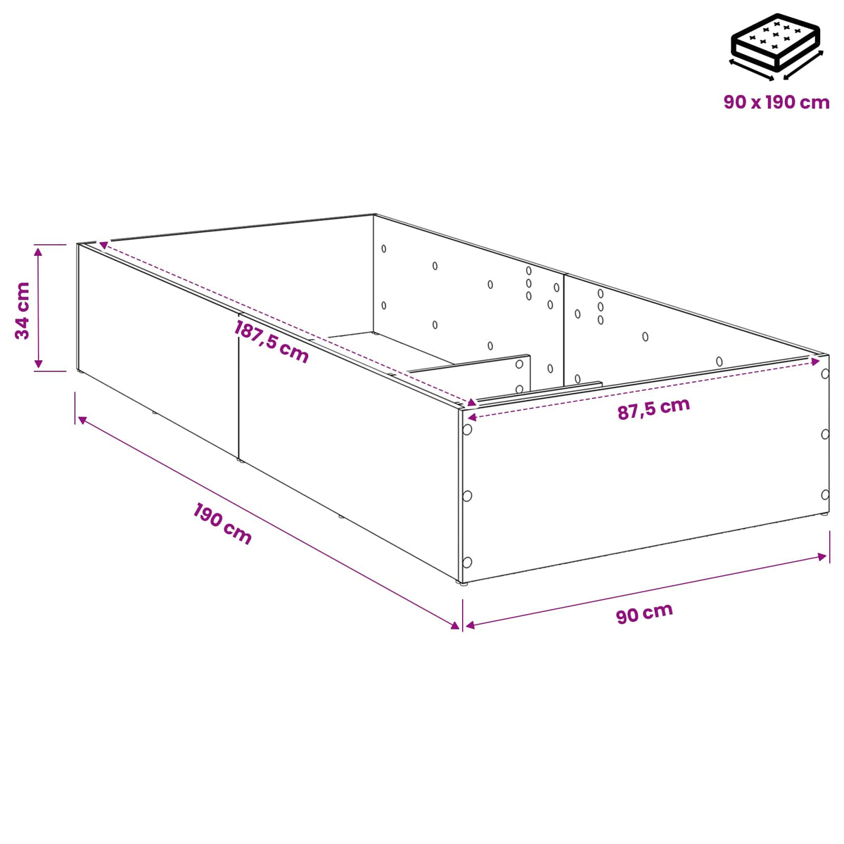 Bed Surround for Adjustable Bed Base Sonoma Oak 90 x 190 cm