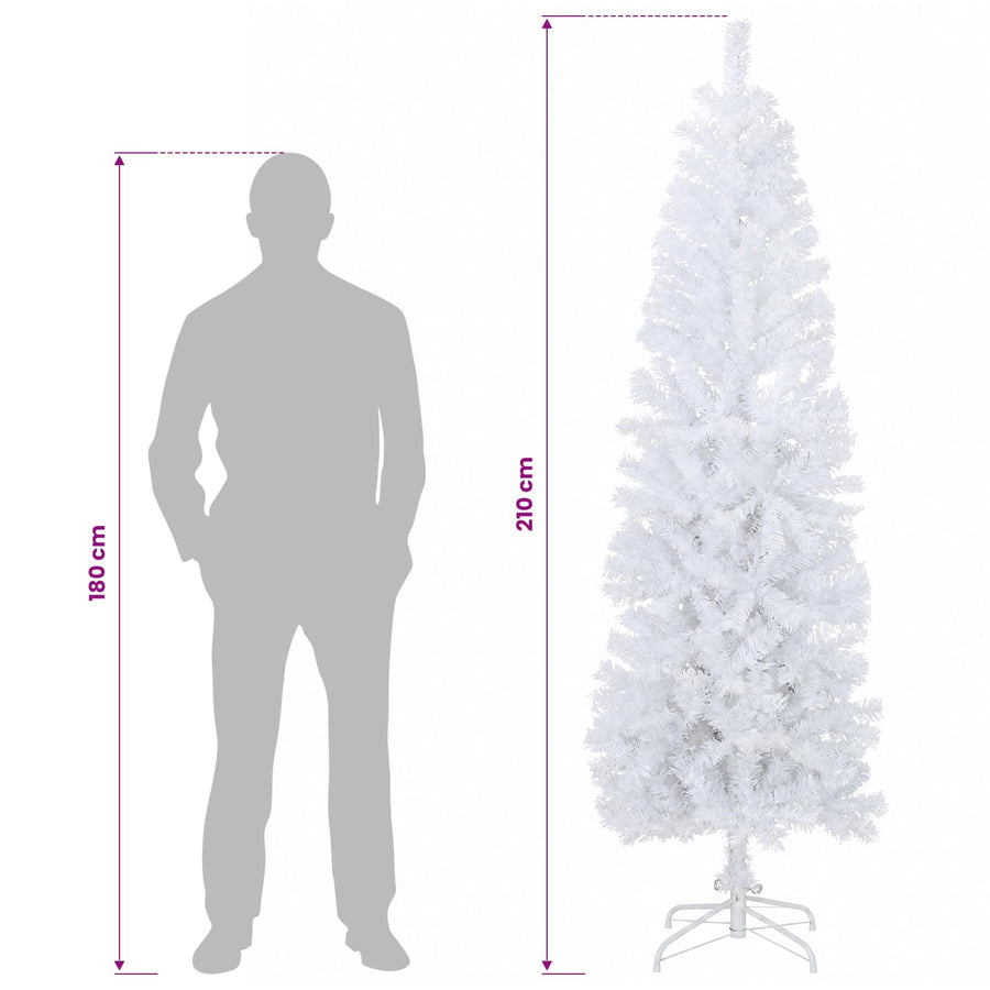 Artificial Slim Christmas Tree 210 cm PVC and Steel White