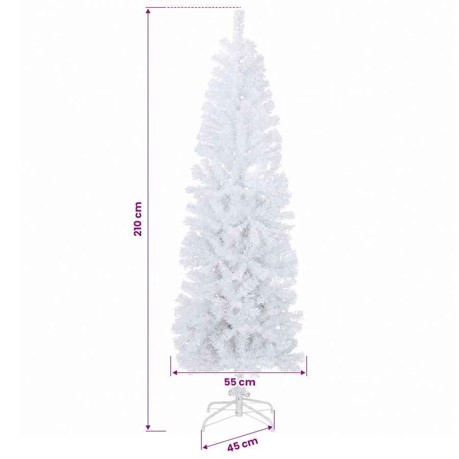 Artificial Slim Christmas Tree 210 cm PVC and Steel White