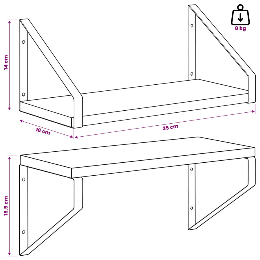 Wall Shelves 2 pcs White 35 x 16 x 15.5 cm
