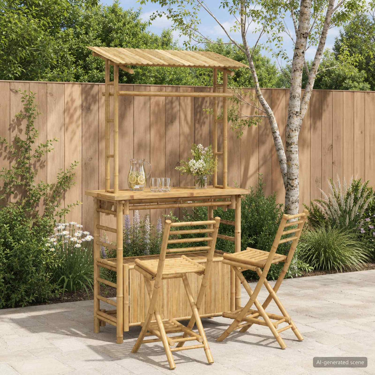 Outdoor Bar Table and Stools 3 pcs Natural Bamboo