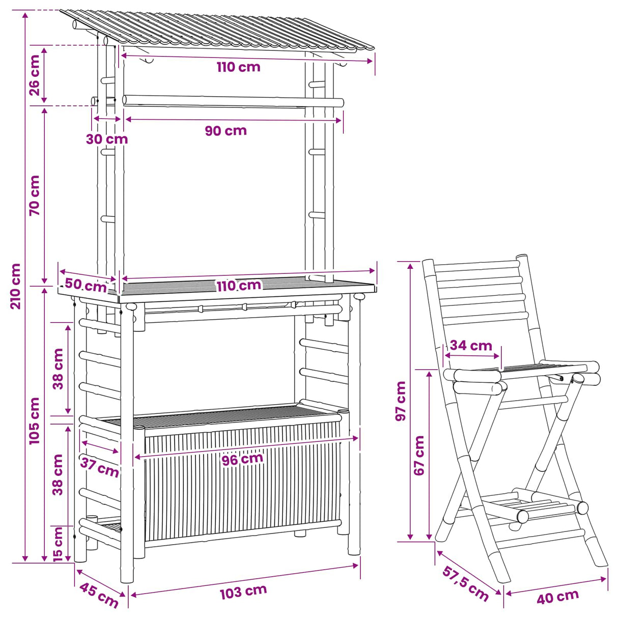 Outdoor Bar Table and Stools 3 pcs Natural Bamboo