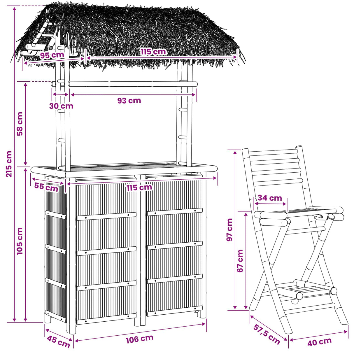 Outdoor Bar Table and Stools 3 pcs Natural Bamboo
