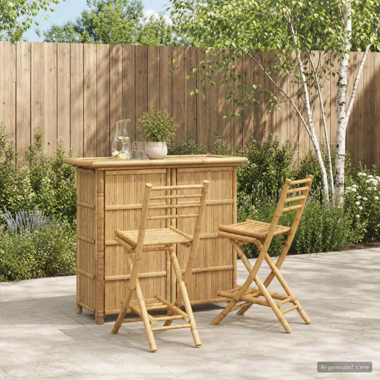 Outdoor Bar Table and Stools 3 pcs Natural Bamboo