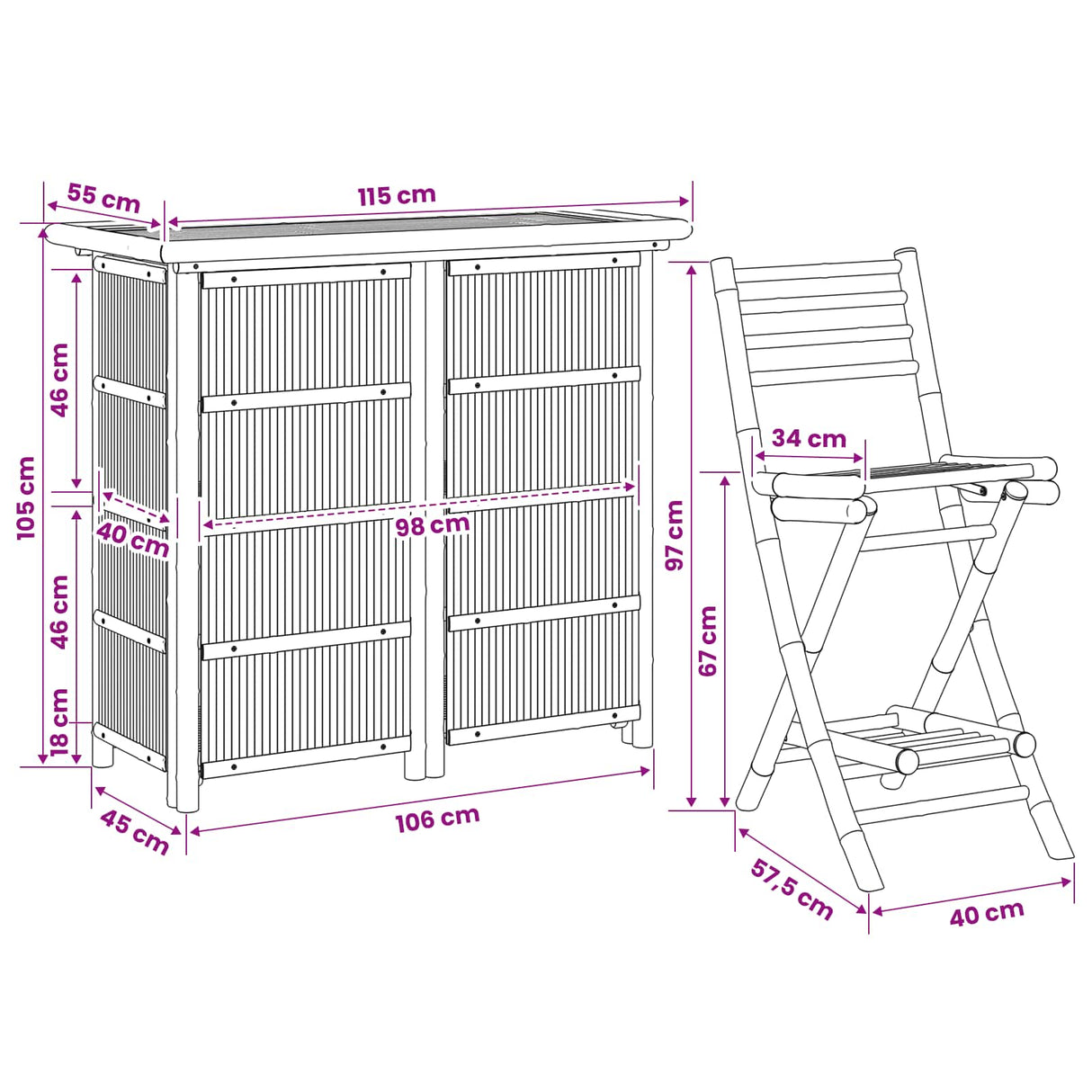 Outdoor Bar Table and Stools 3 pcs Natural Bamboo