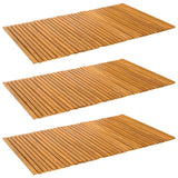 Bath Mat 3 pcs Natural 100 x 60 cm Solid Acacia Wood - Front View