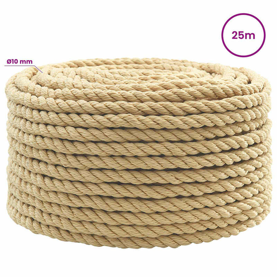 Multipurpose Utility Rope 10 mm 25 m Natural PP 645 kg Max Load