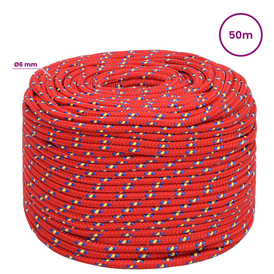 Multipurpose Utility Rope 6 mm 50 m Red PP 240 kg Max Load