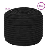 Multipurpose Utility Rope 12 mm 50 m Black Polyester - 45-Degree Angle