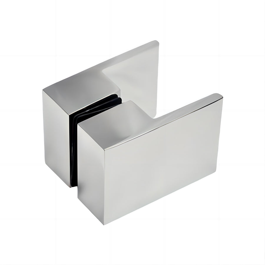 110x80cm Corner Frameless Shower Screen with Chrome Wall Channel and Floor F-Bracket and SS Hinges, Square Double Pull Handle