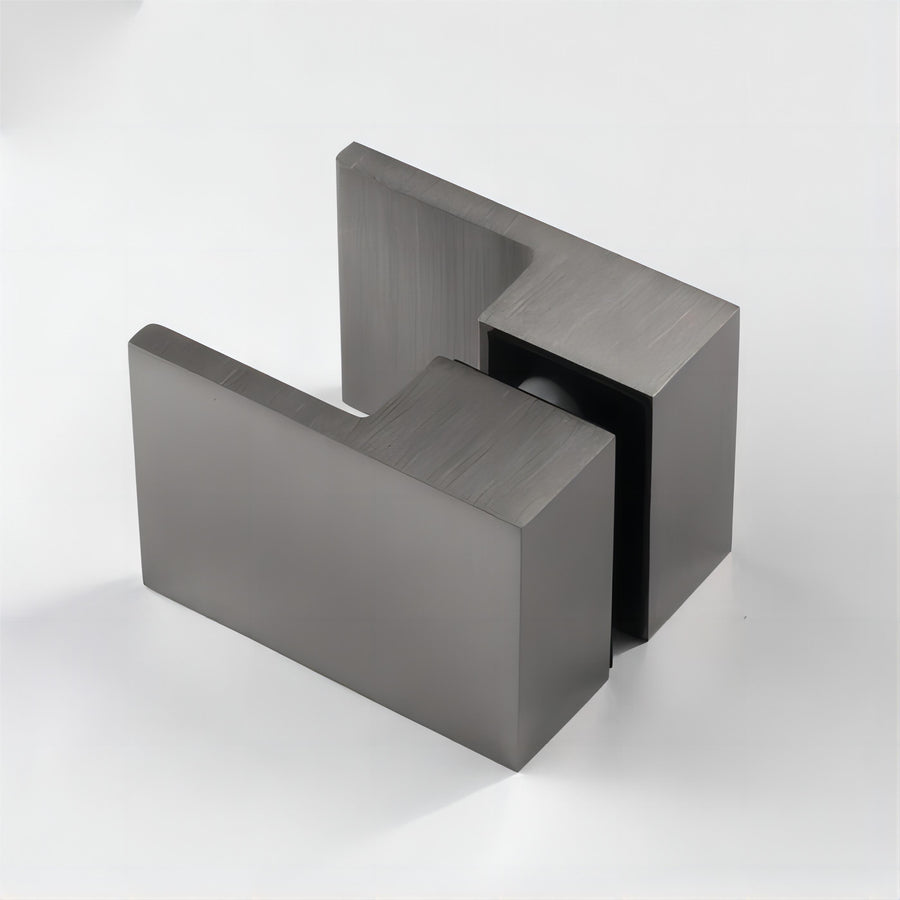120x80cm Corner Frameless Shower Screen with Gunmetal U-Brackets and SS Hinges, Square Double Pull Handle