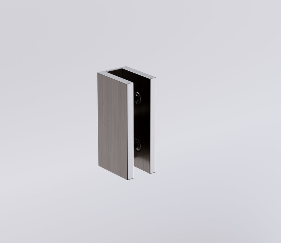110x80cm Corner Frameless Shower Screen with Gunmetal U-Brackets and Brass Hinges, Square Knob Handle