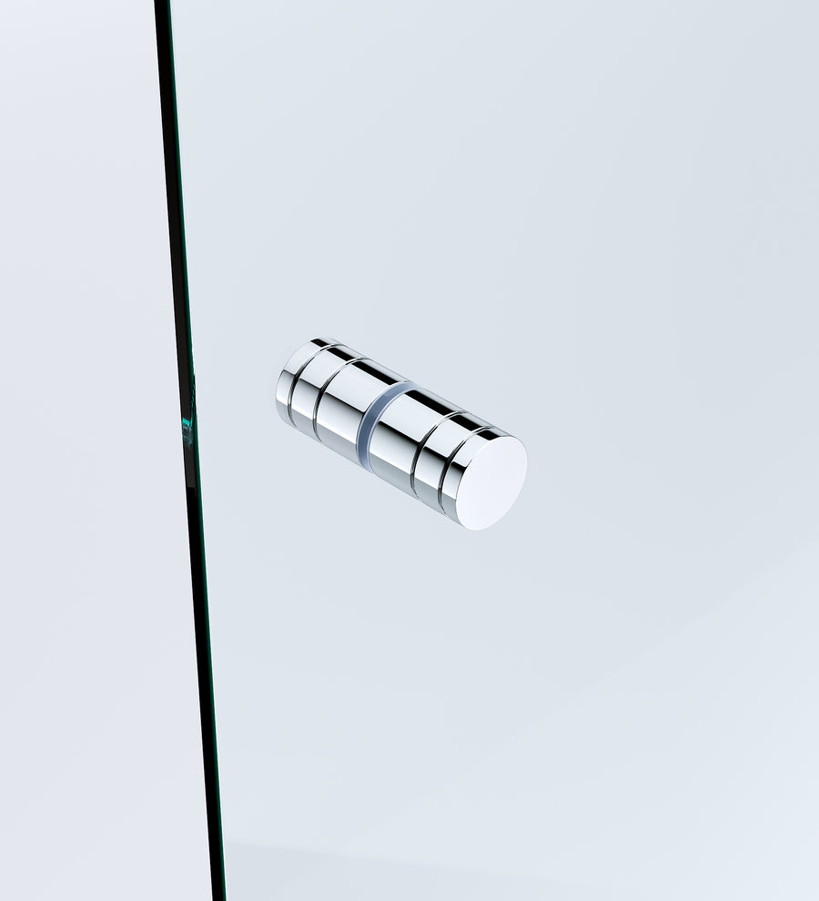 90x70cm Corner Frameless Shower Screen with Chrome F-Brackets and Brass Hinges, Round Knob Handle