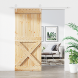 Sliding Door Natural and White 90 x 210 cm Solid Pine Wood - Front View
