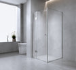 110x70cm Chrome Corner Frameless Shower Screen with Wall Channel and Floor Channel Brackets, Stainless Steel Hinges & Square Knob Handle