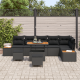 Garden Sofa Set 9 pcs Black Poly Rattan and Powder-coated Steel - Side View