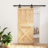 Sliding Door Natural and Black 90 x 210 cm Solid Pine Wood