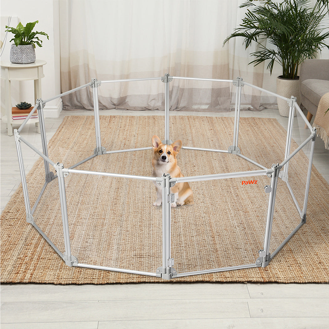 Pawz Pet Playpen Transparent Acrylic Clear Folding Dog Fence Kennel 10 Panel-2018816940117725191