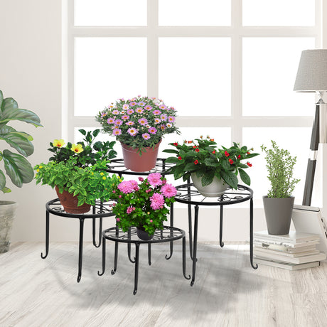 4 x Levede Metal Plant Stand Outdoor Black-1954802661220028423