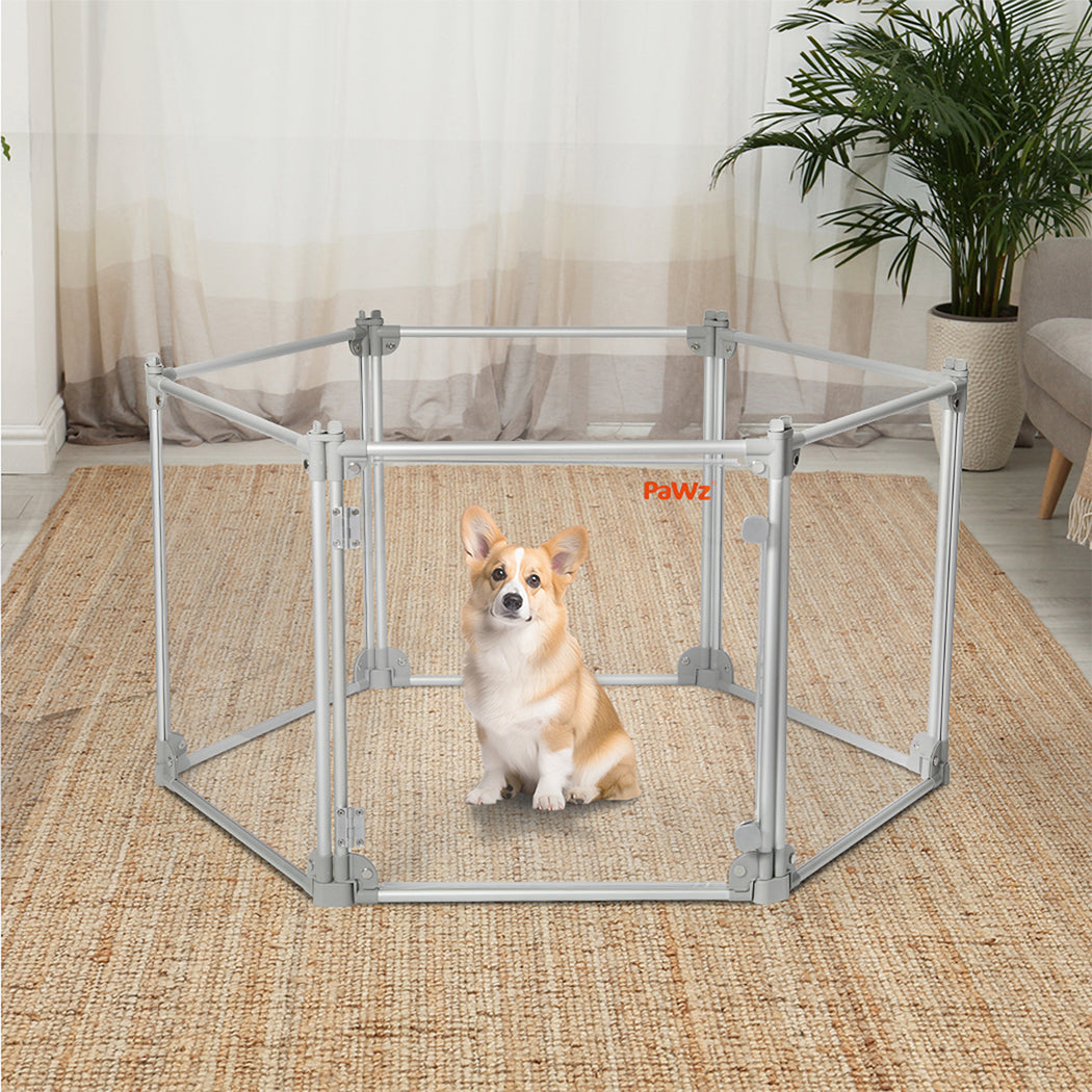 Pawz Pet Playpen Transparent Acrylic Clear Folding Dog Fence Kennel 6 Panel-2018816922480676871