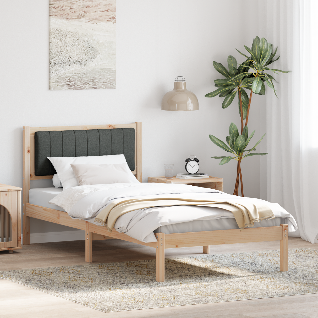 Bed Frame with Upholstered Headboard Dark Grey 90 x 190 cm