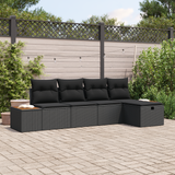 Garden Sofa Set with Pillow 5 pcs Black Poly rattan - Front View