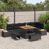 Garden Sofa Set with Cushion 9 pcs Black Poly rattan - Front View