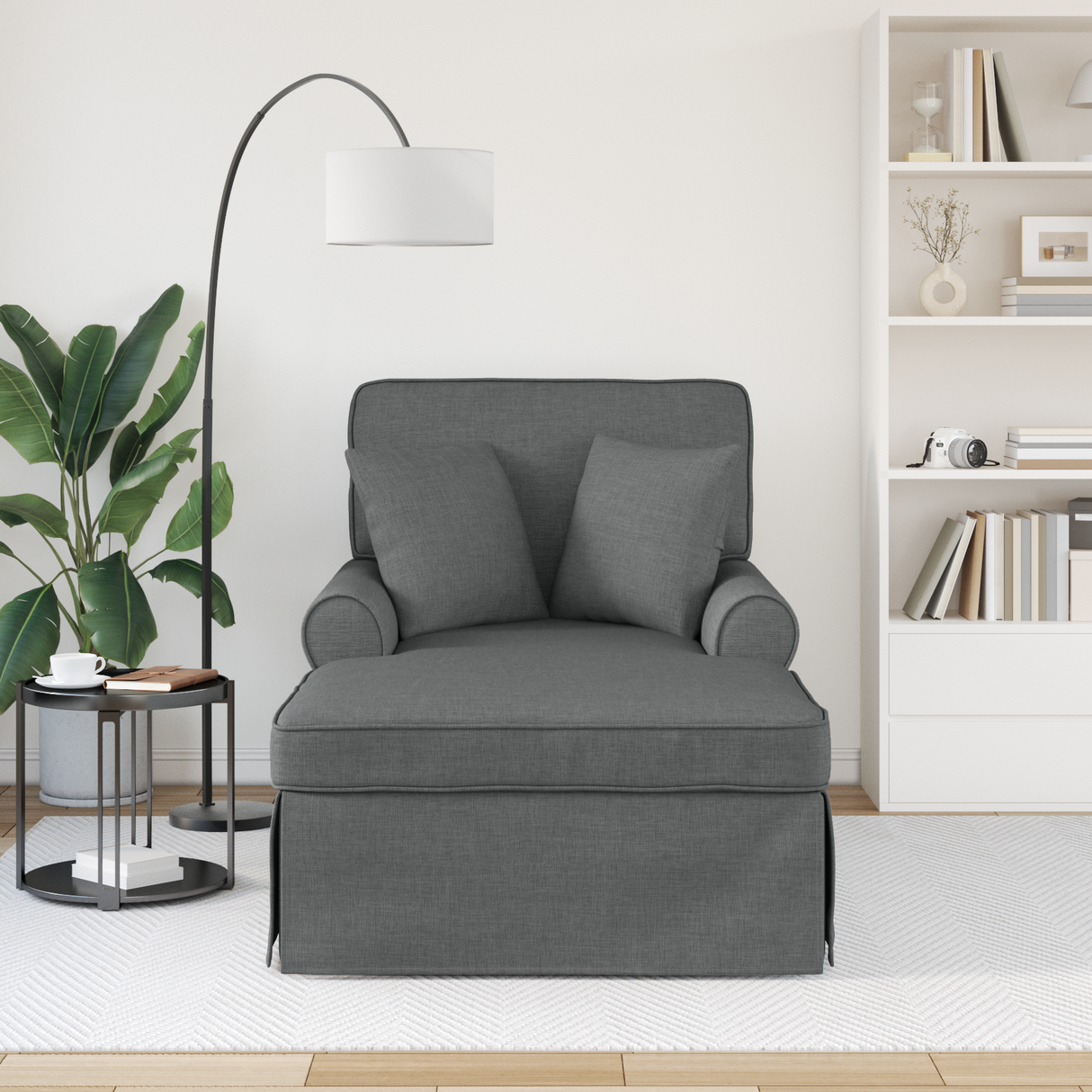 Chaise Lounge with Skirt with Cushion 3 pcs Dark Grey Fabric