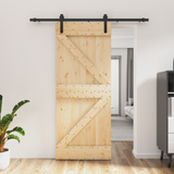 Sliding Door Natural and Black 85 x 210 cm Solid Pine Wood