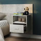 Wall-mounted Bedside Cabinet Concrete Grey - Side View
