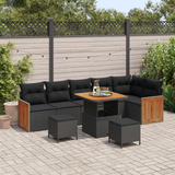 Garden Sofa Set with Cushion 11 pcs Black Poly Rattan - Front View