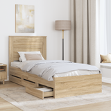 Bed Frame with Drawer Sonoma Oak 90 x 190 cm Engineered Wood - Side View