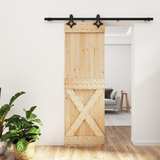 Sliding Door Natural and Black 70 x 210 cm Solid Pine Wood