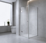 120x110cm Corner Frameless Shower Screen &ndash; Gold Wall Channel with Brass Hinges & Square Double Pull Handle