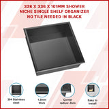 336 x 336 x 101mm Shower Niche Single Shelf Organizer No Tile Needed in Black - Front View